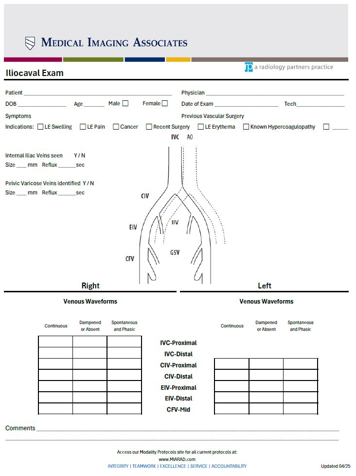 US Iliocaval Vascular Worksheet